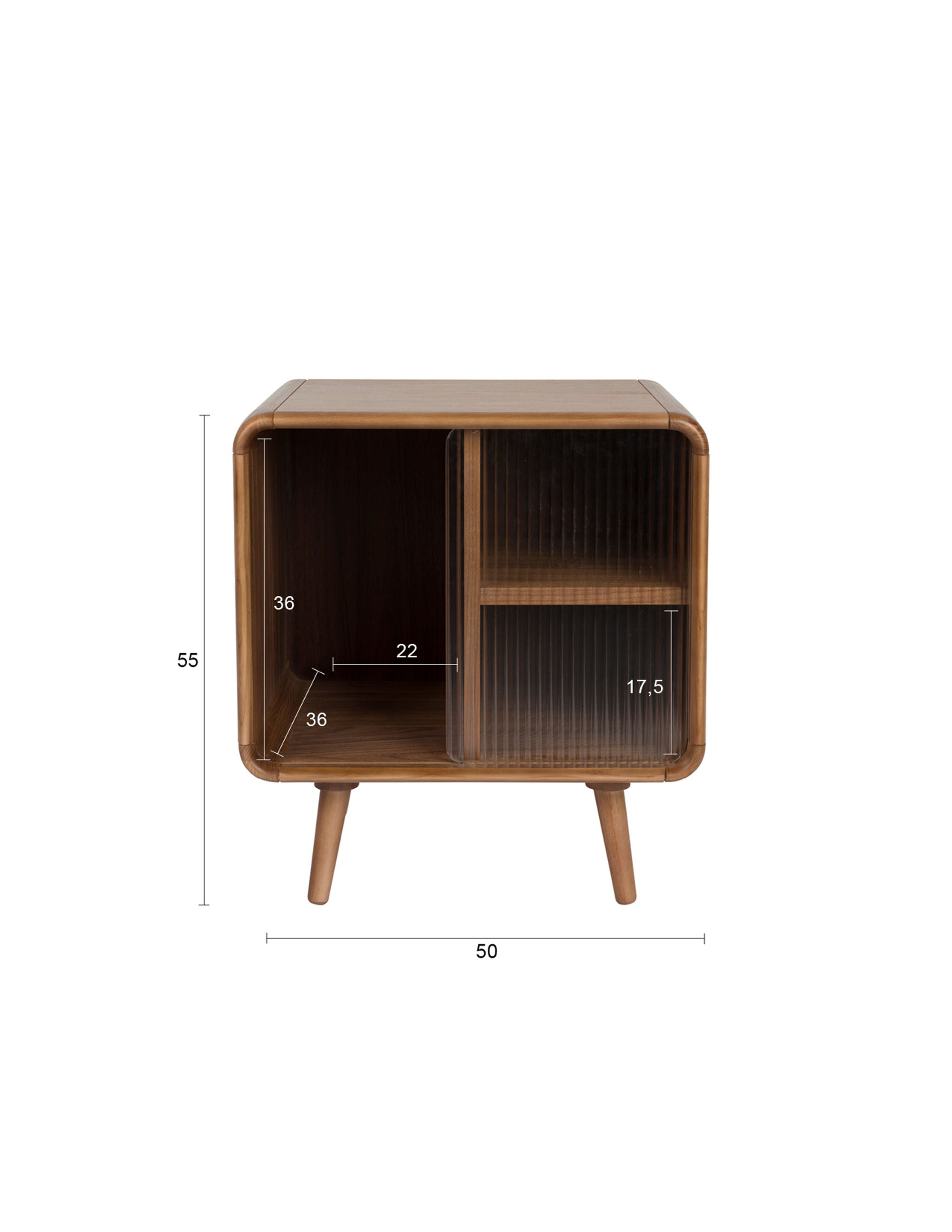 Zuiver Rise Walnut Brown Wood & Ribbed Glass Bedside Table